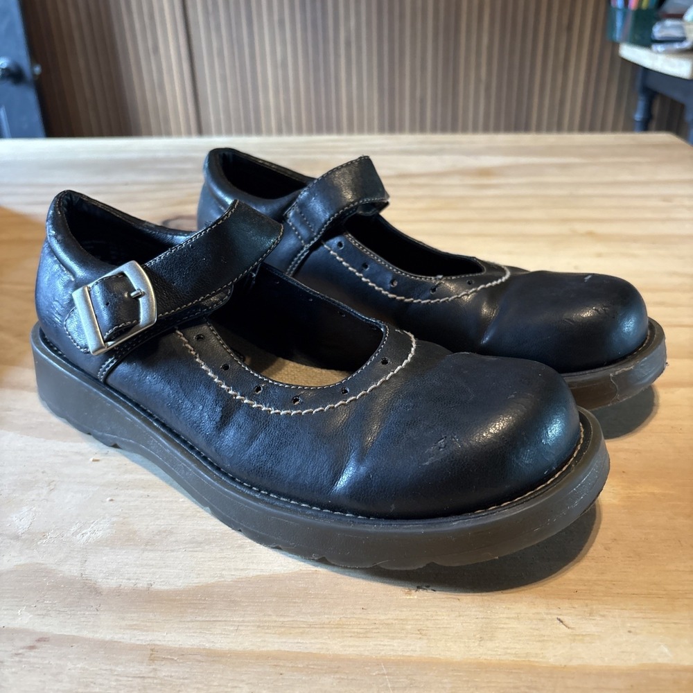 VTG LOWER EAST SIDE Black Loafers Women's 8.5 Buckle Round Toe Chunky Y2K